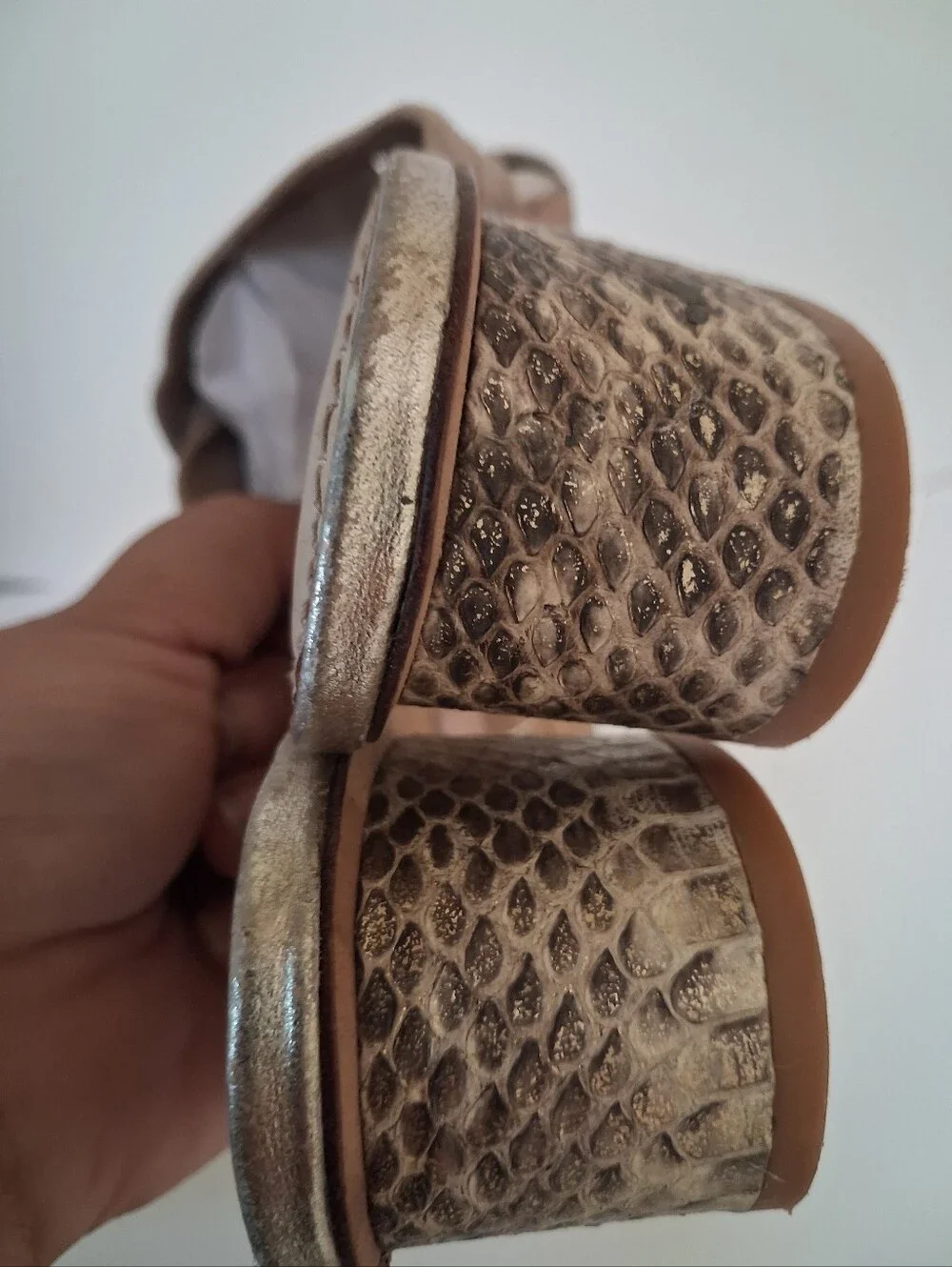 Donald J. Pliner Beige Stretch Slide Sandals Snake Print Block Heel Size 7